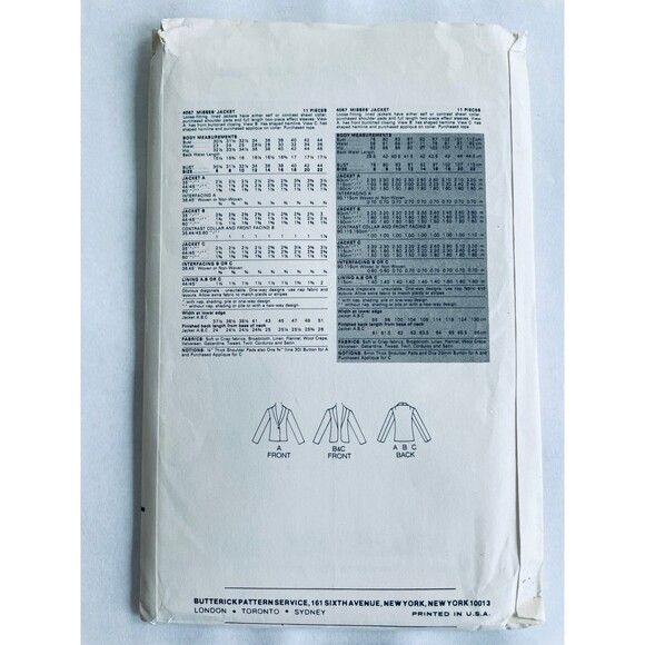 Vintage Butterick 4057 Misses Blazer Sewing Pattern Sz 12-16 UNCUT 1980 - Picture 2 of 2